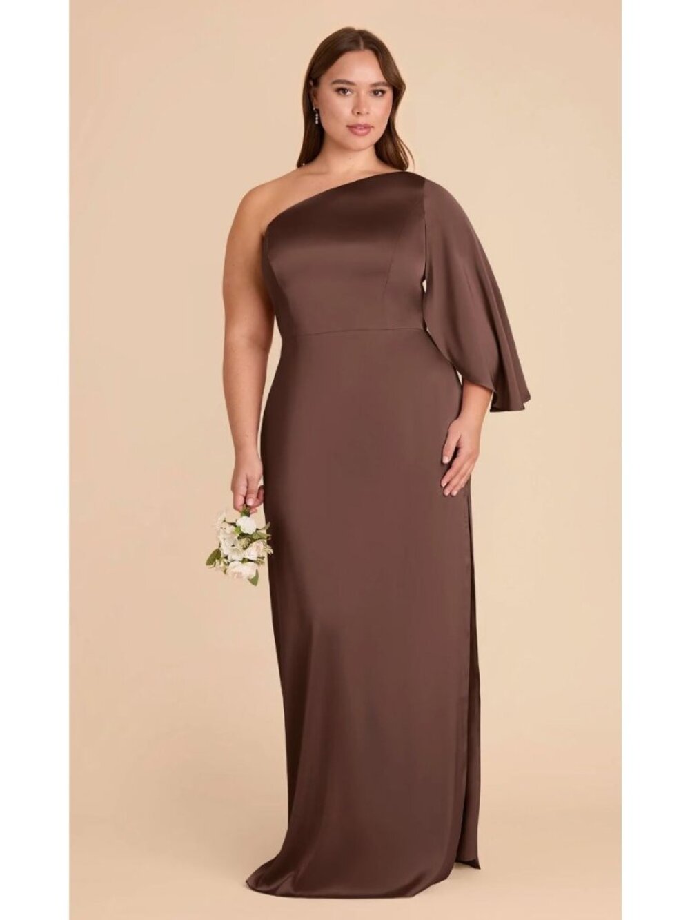 Birdy Grey Christine One Shoulder Matte Satin Chocolate Brown Gown Long Dress 2X